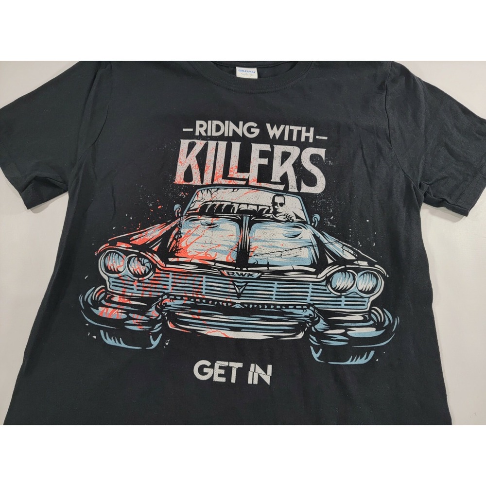 Riding with Killers "Get in" Retro Style Black‎ T Shirt New Official Band Merch - Picture 2 of 5